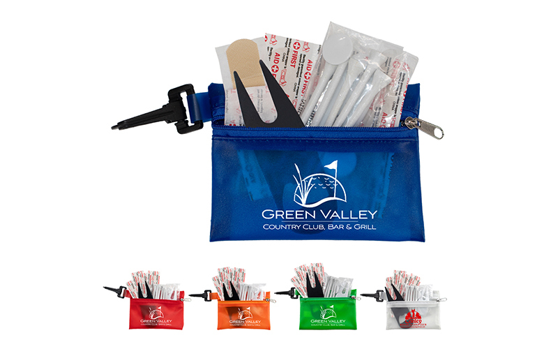 12 Piece Healthy Living Sun Kit Components inserted into Translucent Zipper Pack with Carabiner
